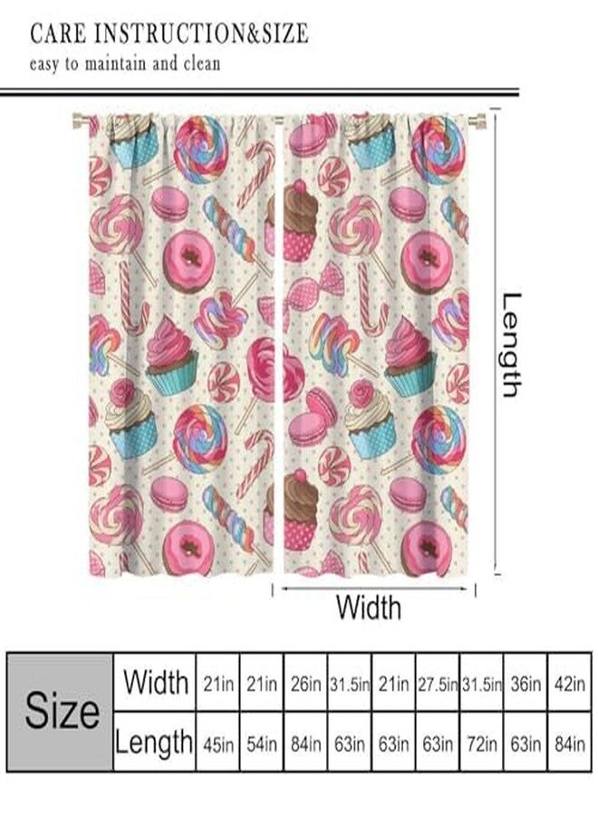 KANEPE Candy Curtain for Kids Decor, Yummy Lollipop Candy Macaroon Cupcake and on Polka Dots Pattern Window Treatments, Rod Pocket Thermal Insulation Drapes for Bedroom Living Room, 42" W X 45" L - Image 2